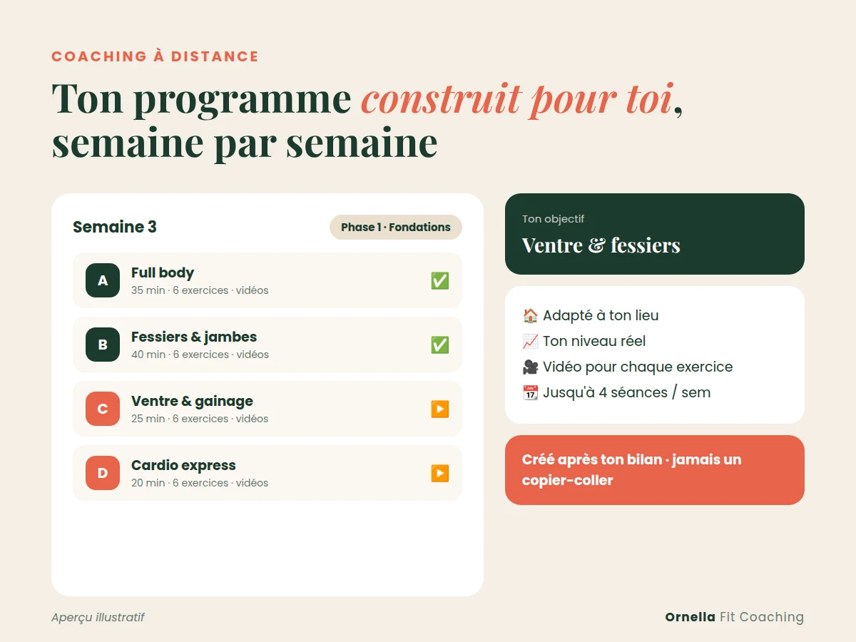 Programme sportif sur-mesure de 8 semaines livré sur téléphone